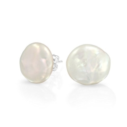 Bling Jewelrysachen 925 Braut Sterling Silber Süßwasserperle Münze Pushback-Ohrstecker