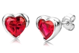 ByJoy Damen-Ohrstecker 925 Sterling- Silber Herzschliff Rot Rubin