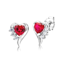 ByJoy Damen-Ohrstecker 925 Sterling- Silber Herzschliff Rot Rubin