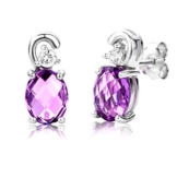 ByJoy Damen-Ohrstecker 925 Sterling- Silber Ovalschliff Lila Amethyst