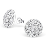 CasaVivendi 925 Silber Ohrstecker flach mit 84 Kristall-Steinen – Damen Ohrringe Glitzer Stecker silber Ø 12 mm #TS-518