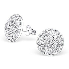CasaVivendi 925 Silber Ohrstecker flach mit 84 Kristall-Steinen – Damen Ohrringe Glitzer Stecker silber Ø 12 mm #TS-518