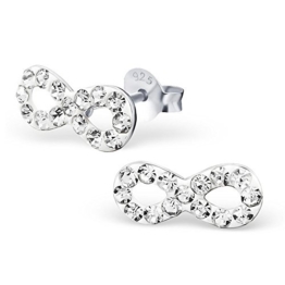 CasaVivendi Damen-Ohrstecker Infinity Unendlichkeit 925 Sterling Silber 15 weiße Kristalle 11 x 5 mm #TS-512