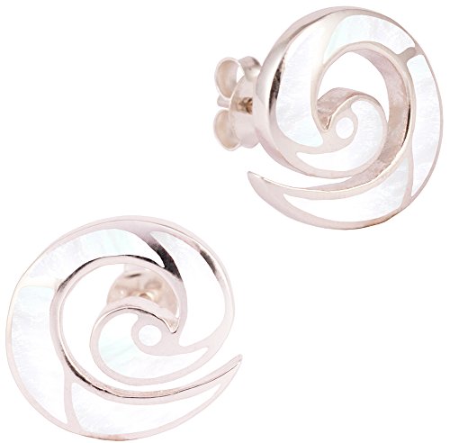 DTPsilver – Damen – Ohrringe 925 Sterling Silber und Perlmutt Ohrstecker – Spirale