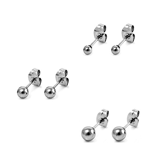 DTPsilver -Damen – Ohrringe 925 Sterling Silber Kugel Set Paare 3 Ohrstecker 3 mm, 4 mm, 5 mm