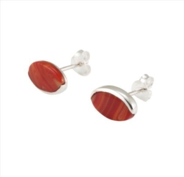 DTPsilver Damen-Ohrringe / Ohrstecker quadratisch Sterlingsilber Koralle Rot