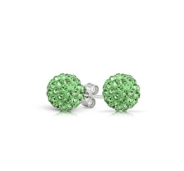 Damen – Zirkonia Kristalle grün Kristallkugel 925 Sterling Silber Ohrringe Schmuck