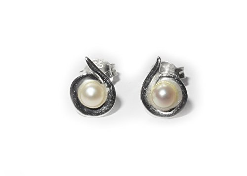 Damen Ohrringe / Ohrstecker „Spirale mit Perle“ aus 925er Sterling Silber