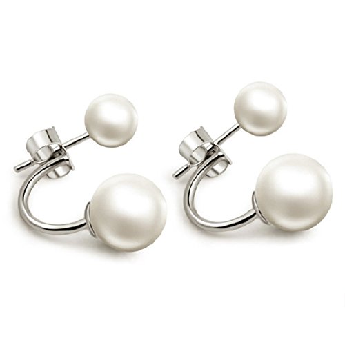 Damen-Ohrstecker mit Perlen, 8 mm, 925 Sterlingsilber, doppelseitig