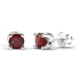 Damen Silber Ohrstecker aus echtem Granat, 925 Sterling Silber, 15mm, 2g