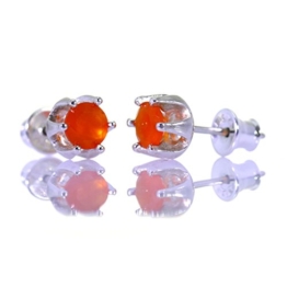 Damen Silber Ohrstecker aus echtem Karneol, 925 Sterling Silber, 16mm, 2g