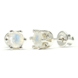 Damen Silber Ohrstecker aus echtem Mondstein, 925 Sterling Silber, 15mm, 2g
