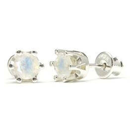 Damen Silber Ohrstecker aus echtem Mondstein, 925 Sterling Silber, 15mm, 2g