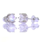 Damen Silber Ohrstecker aus echtem Mondstein, 925 Sterling Silber, 16mm, 2g