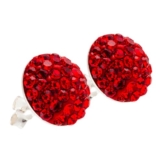 Diaz Fashion Shamballa Ohrstecker Ohrringe Glitzer Halbugel 925 Silber Rote Zirkonia Steine