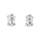 Drachenfels Design Damen-Ohrstecker Froschkönig Silber mattiert Topas blau Brillantschliff – D FR 27/AG
