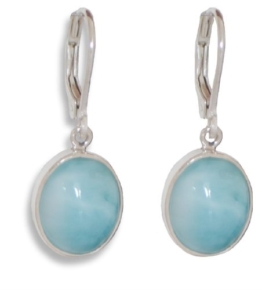 ERCE Larimar Edelstein Ohrringe oval, 925 Sterling Silber, Länge 3 cm im Geschenketui