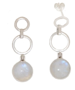 ERCE Regenbogen-Mondstein Edelstein Ohrringe rund, 925 Sterling Silber, Länge 3,4 cm im Geschenketui