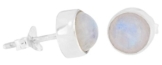 ERCE Regenbogen-Mondstein Edelstein Ohrstecker Cabochon rund, 925 Sterling Silber, Ø 8 mm im Geschenketui