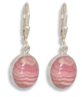 ERCE Rhodochrosit Edelstein Ohrringe oval, 925 Sterling Silber, Länge 3 cm im Geschenketui