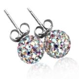 EXKLUSIVE CRYSTAL BALL OHRSTECKER 8MM 925 STERLING SILBER NICKELFREI REGENBOGENFARBEN KRISTALLKLAR