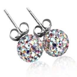 EXKLUSIVE CRYSTAL BALL OHRSTECKER 8MM 925 STERLING SILBER NICKELFREI REGENBOGENFARBEN KRISTALLKLAR