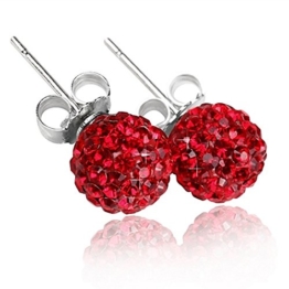 EXKLUSIVE CRYSTAL BALL OHRSTECKER 8MM 925 STERLING SILBER NICKELFREI ROT KRISTALLKLAR