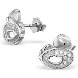 EYS Damen-Ohrringe Enten Entchen „Duck“ Zirkonia 9 x 11 mm 925 Sterling Silber rhodiniert weiß im Etui Damen-Ohrstecker