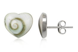 EYS Damen-Ohrringe Herzen Shiva-Auge 10 x 10 mm 925 Sterling Silber weiß im Etui Muschel-Ohrstecker