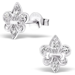 EYS Damen-Ohrringe Lilie „Fleur De Lis“ Zirkonia 10 x 8 mm 925 Sterling Silber weiß im Etui Damen-Ohrstecker