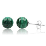 EYS Damen-Ohrringe Malachit Kugeln 10 mm 925 Sterling Silber grün im Etui Edelstein Ohrstecker