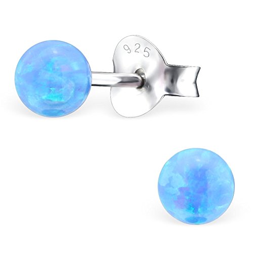 EYS Damen-Ohrringe Perlen synthetischer Opal 4 mm 925 Sterling Silber hell-blau im Etui Damen-Ohrstecker