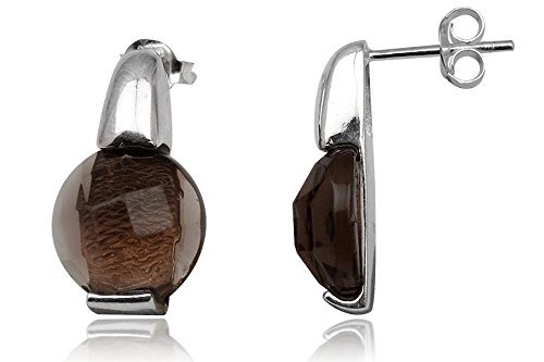EYS Damen-Ohrringe Rauchquarz 20 x 12 mm facettiert 925 Sterling Silber braun im Etui Rauchtopas Ohrstecker