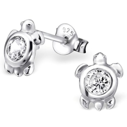 EYS Damen-Ohrringe Schildkröte Zirkonia 8 x 6 mm 925 Sterling Silber weiß im Etui Damen-Ohrstecker