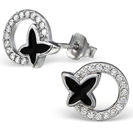EYS Damen-Ohrringe Schmetterlinge Zirkonia 8 mm 925 Sterling Silber rhodiniert weiß schwarz im Etui Damen-Ohrstecker