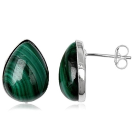 EYS Damen-Ohrringe Tropfen Malachit 925 Sterling Silber grün im Etui Edelstein Ohrstecker