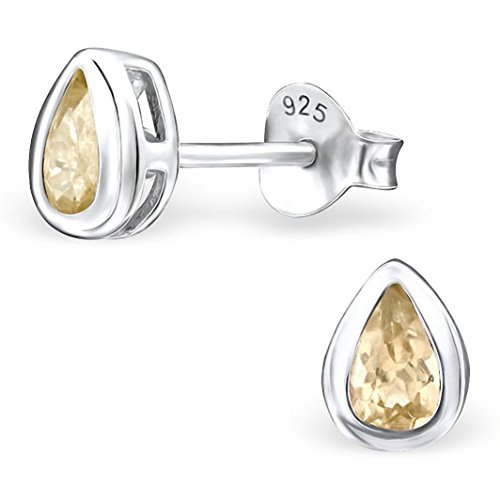 EYS Damen-Ohrringe Tropfen Träne Citrin 5 x 3 mm 925 Sterling Silber gelb im Etui Damen-Ohrstecker