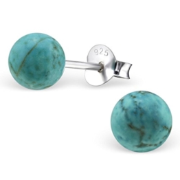 EYS Damen-Ohrringe Türkis Kugeln 6 mm 925 Sterling Silber grün blau im Etui Ohrstecker