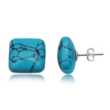 EYS Damen-Ohrringe Türkis eckig 15 mm 925 Sterling Silber grün blau im Etui Ohrstecker