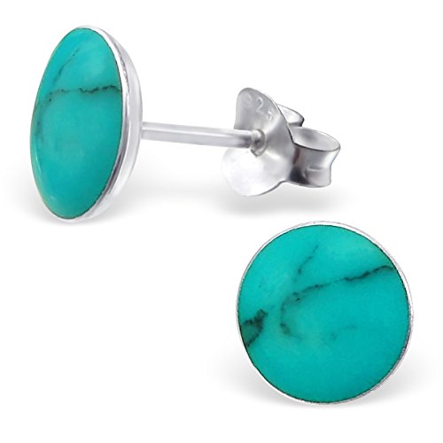 EYS Damen-Ohrringe Türkis rund 7 mm 925 Sterling Silber grün blau im Etui Ohrstecker