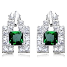 EYS Damen-Ohrringe Zirkonia 925 Sterling Silber grün weiß im Etui Ohrstecker