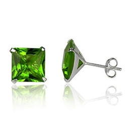 EYS Damen-Ohrringe Zirkonia eckig 10 mm 925 Sterling Silber grün im Etui Ohrstecker