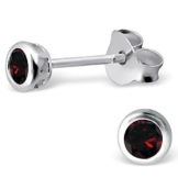 EYS Damen-Ohrringe Zirkonia rund 3 mm 925 Sterling Silber granat-rot im Etui Damen-Ohrstecker