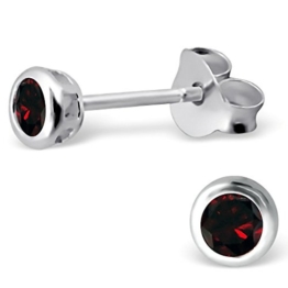 EYS Damen-Ohrringe Zirkonia rund 3 mm 925 Sterling Silber granat-rot im Etui Damen-Ohrstecker