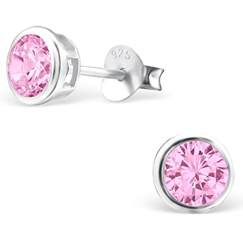 EYS Damen-Ohrringe Zirkonia rund 5 mm 925 Sterling Silber rosa-pink im Etui Damen-Ohrstecker