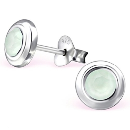 EYS Damen-Ohrringe rund 7 mm Swarovski Elements 925 Sterling Silber powder-green grün im Etui Damenohrstecker Glitzer Kristalle