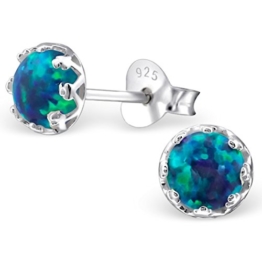 EYS Damen-Ohrringe synthetischer Opal 5 mm 925 Sterling Silber grün-blau im Etui Damen-Ohrstecker