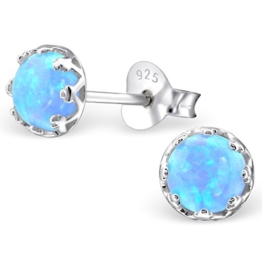 EYS Damen-Ohrringe synthetischer Opal 5 mm 925 Sterling Silber hell-blau im Etui Damen-Ohrstecker