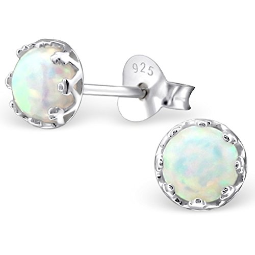 EYS Damen-Ohrringe synthetischer Opal 5 mm 925 Sterling Silber weiß im Etui Damen-Ohrstecker