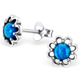 EYS Damen-Ohrringe synthetischer Opal 7 mm 925 Sterling Silber oxidiert dunkel-blau im Etui Damen-Ohrstecker